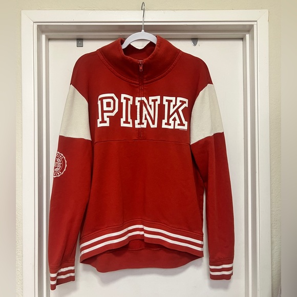 Victoria Secret PINK 1/4 zip sweatshirt - rust orange color - size L - Picture 1 of 5